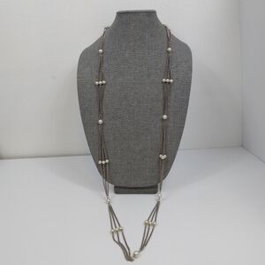 Vintage 26" Silver Tone Sectioned Chain with Faux Pearls Unsigned